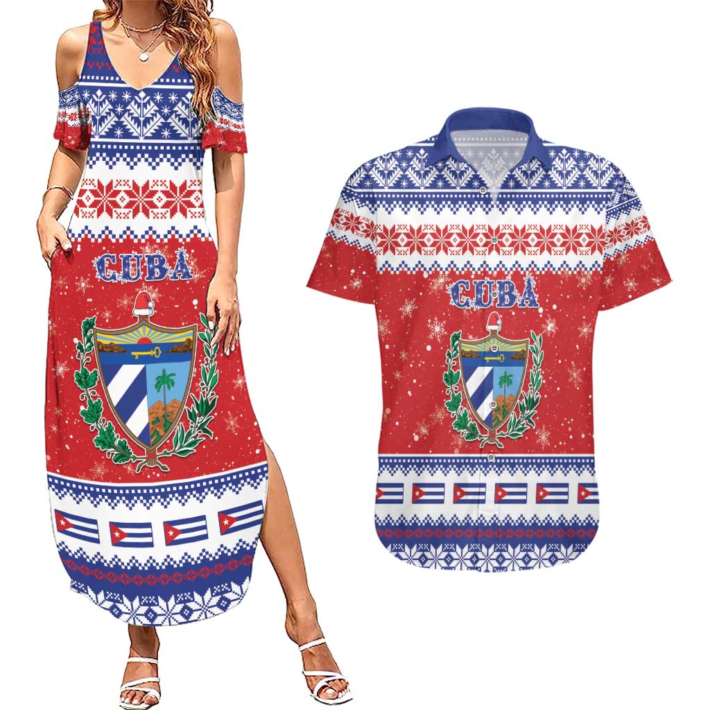 Personalized Cuba Christmas Couples Matching Summer Maxi Dress and Hawaiian Shirt Coat Of Arms Xmas Vibe - Wonder Print Shop