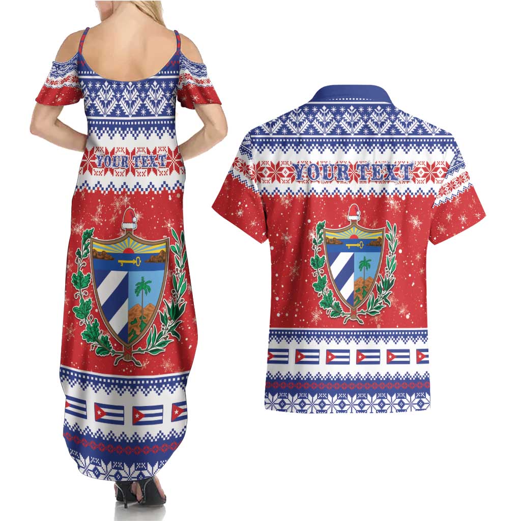 Personalized Cuba Christmas Couples Matching Summer Maxi Dress and Hawaiian Shirt Coat Of Arms Xmas Vibe - Wonder Print Shop