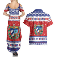 Personalized Cuba Christmas Couples Matching Summer Maxi Dress and Hawaiian Shirt Coat Of Arms Xmas Vibe - Wonder Print Shop