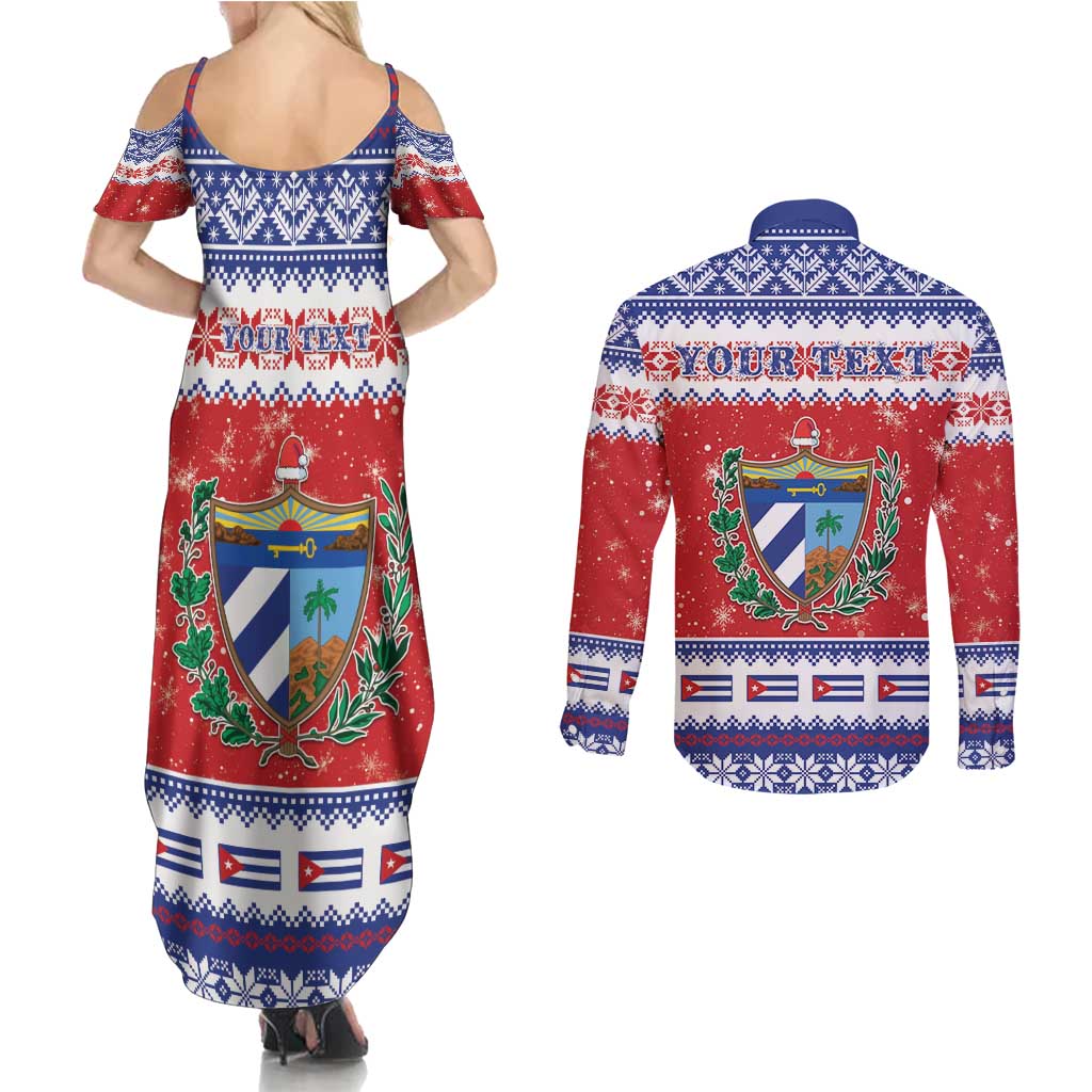 Personalized Cuba Christmas Couples Matching Summer Maxi Dress and Long Sleeve Button Shirt Coat Of Arms Xmas Vibe - Wonder Print Shop