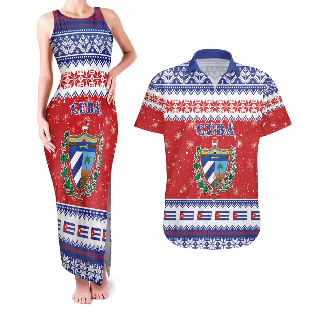 Personalized Cuba Christmas Couples Matching Tank Maxi Dress and Hawaiian Shirt Coat Of Arms Xmas Vibe - Wonder Print Shop