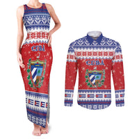 Personalized Cuba Christmas Couples Matching Tank Maxi Dress and Long Sleeve Button Shirt Coat Of Arms Xmas Vibe - Wonder Print Shop