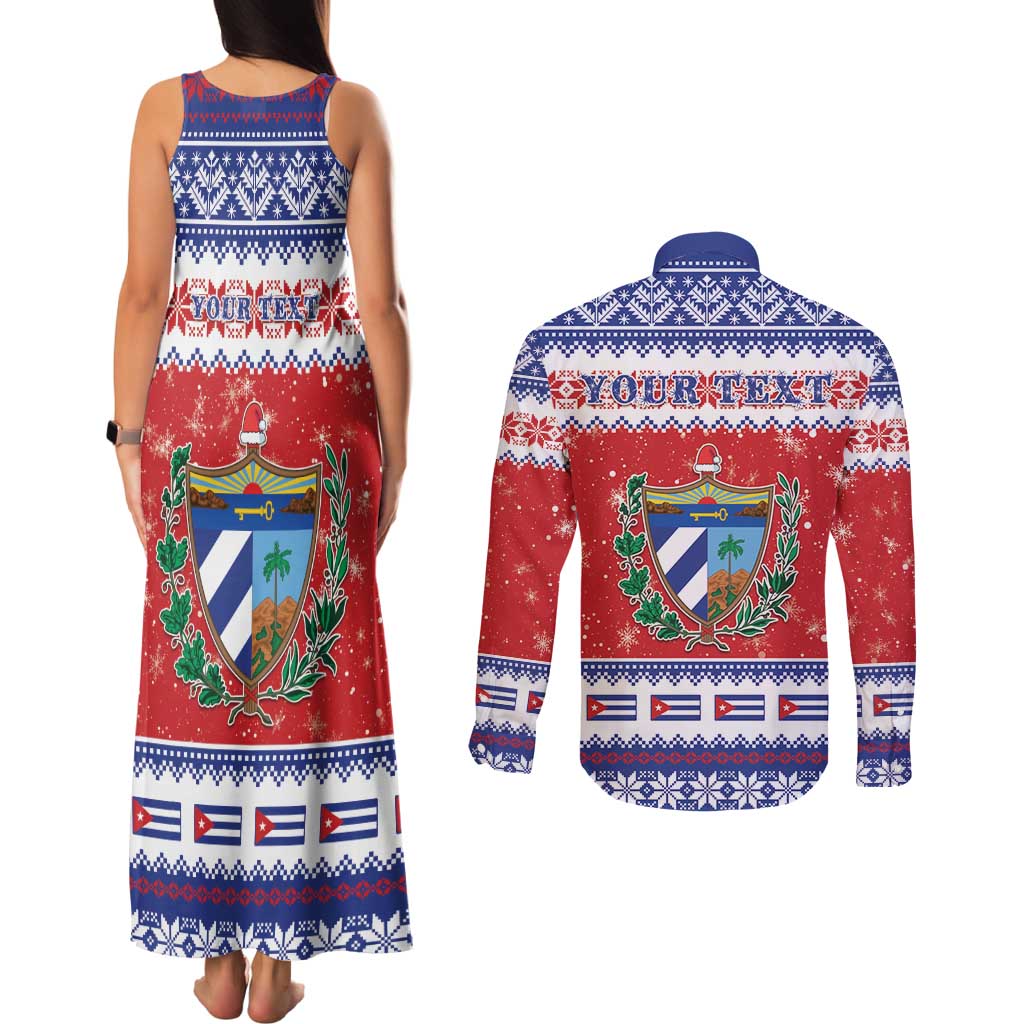 Personalized Cuba Christmas Couples Matching Tank Maxi Dress and Long Sleeve Button Shirt Coat Of Arms Xmas Vibe - Wonder Print Shop