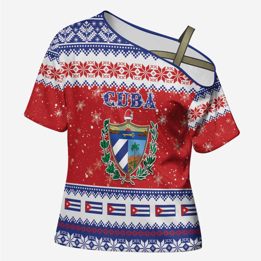 Personalized Cuba Christmas Cross Shoulder Shirt Coat Of Arms Xmas Vibe - Wonder Print Shop
