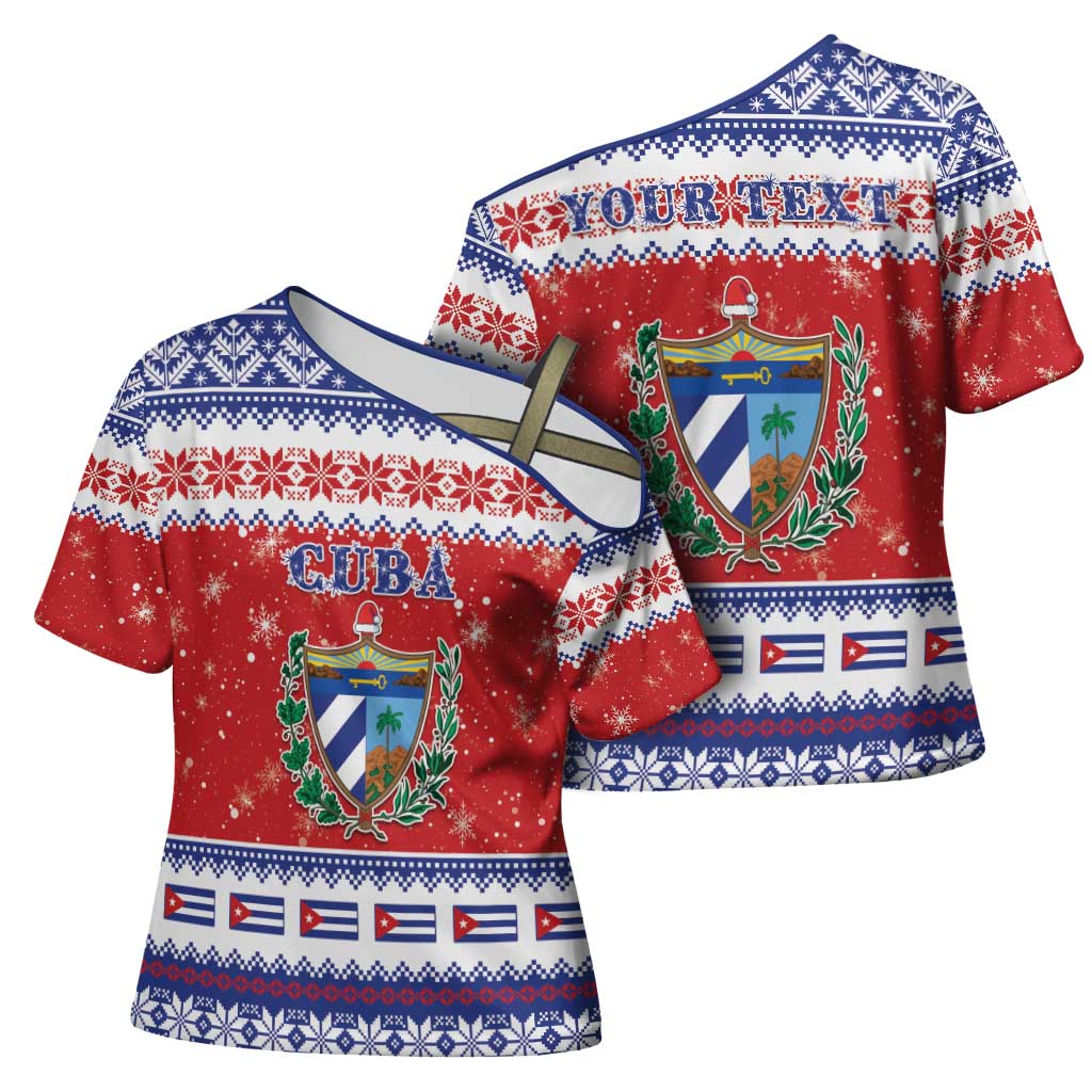 Personalized Cuba Christmas Cross Shoulder Shirt Coat Of Arms Xmas Vibe - Wonder Print Shop