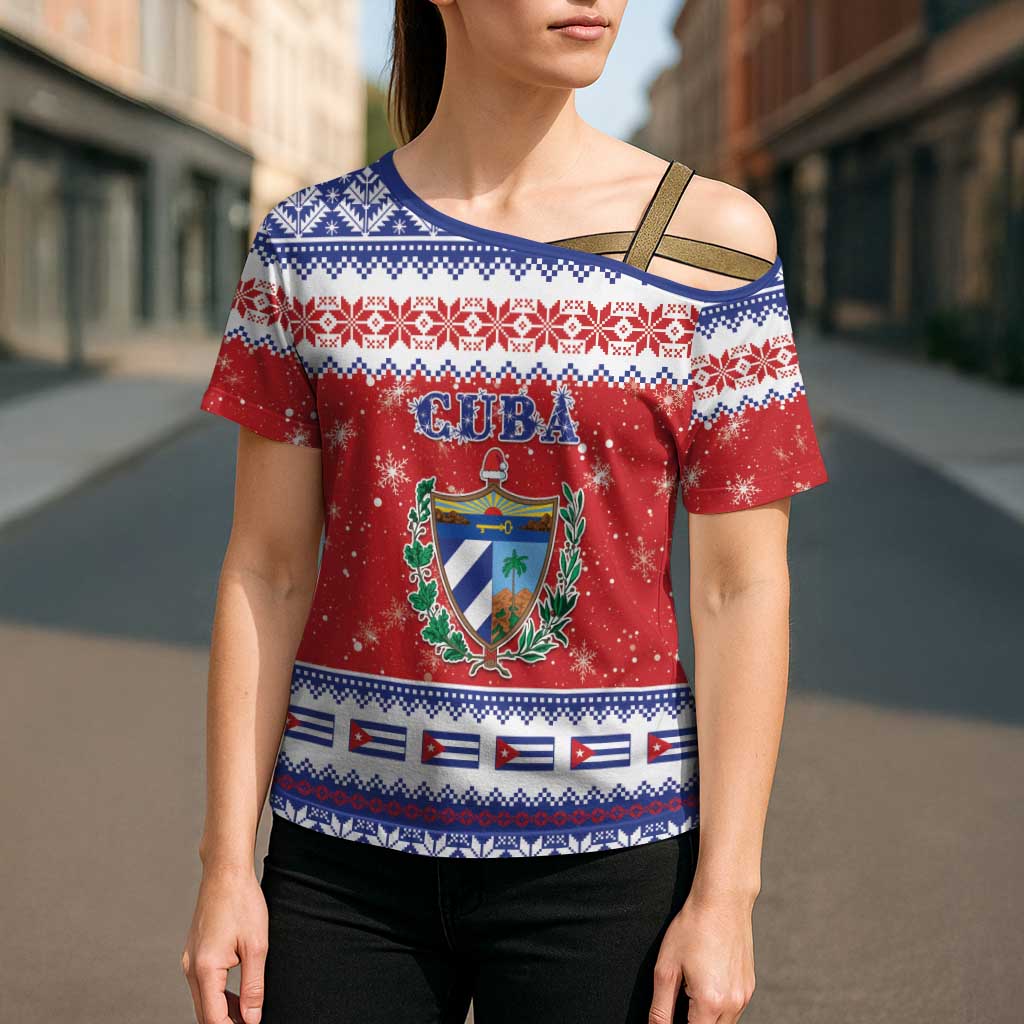 Personalized Cuba Christmas Cross Shoulder Shirt Coat Of Arms Xmas Vibe - Wonder Print Shop
