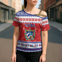 Personalized Cuba Christmas Cross Shoulder Shirt Coat Of Arms Xmas Vibe - Wonder Print Shop