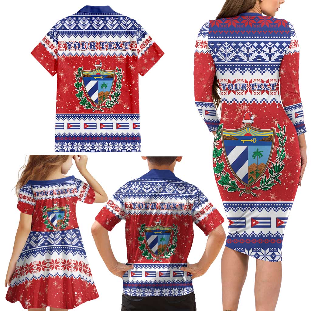 Personalized Cuba Christmas Family Matching Long Sleeve Bodycon Dress and Hawaiian Shirt Coat Of Arms Xmas Vibe - Wonder Print Shop