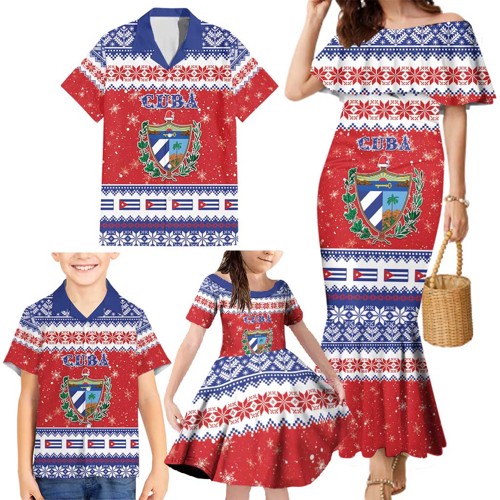 Personalized Cuba Christmas Family Matching Mermaid Dress and Hawaiian Shirt Coat Of Arms Xmas Vibe - Wonder Print Shop