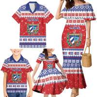 Personalized Cuba Christmas Family Matching Mermaid Dress and Hawaiian Shirt Coat Of Arms Xmas Vibe - Wonder Print Shop