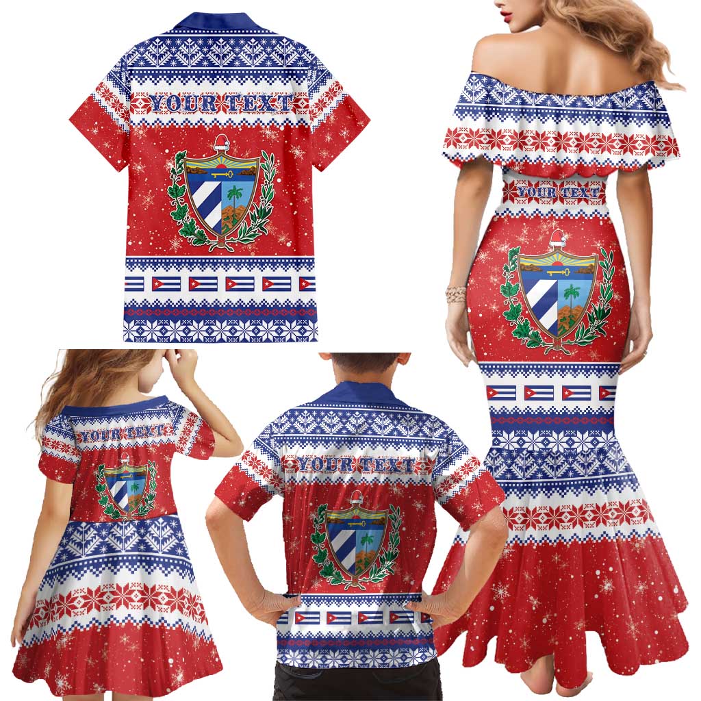 Personalized Cuba Christmas Family Matching Mermaid Dress and Hawaiian Shirt Coat Of Arms Xmas Vibe - Wonder Print Shop
