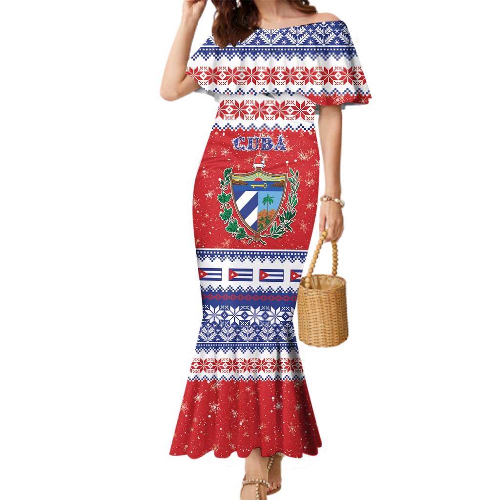 Personalized Cuba Christmas Family Matching Mermaid Dress and Hawaiian Shirt Coat Of Arms Xmas Vibe - Wonder Print Shop
