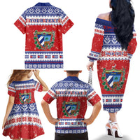 Personalized Cuba Christmas Family Matching Off The Shoulder Long Sleeve Dress and Hawaiian Shirt Coat Of Arms Xmas Vibe - Wonder Print Shop