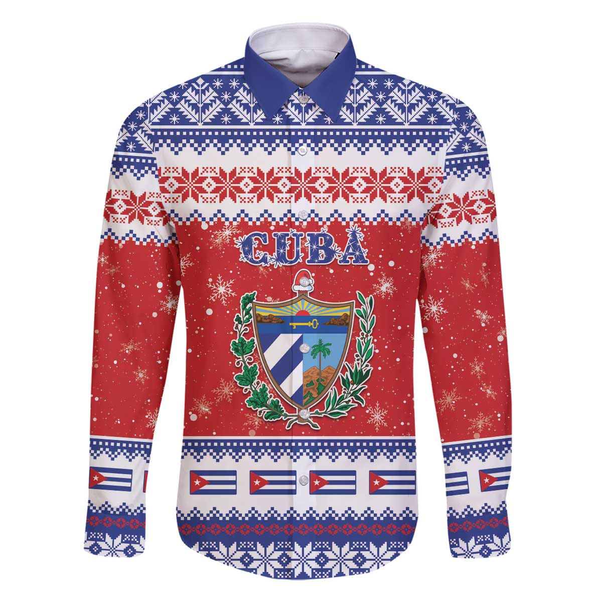 Personalized Cuba Christmas Family Matching Off The Shoulder Long Sleeve Dress and Hawaiian Shirt Coat Of Arms Xmas Vibe - Wonder Print Shop