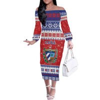 Personalized Cuba Christmas Family Matching Off The Shoulder Long Sleeve Dress and Hawaiian Shirt Coat Of Arms Xmas Vibe - Wonder Print Shop