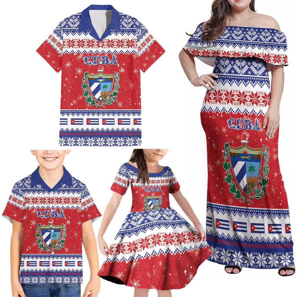 Personalized Cuba Christmas Family Matching Off Shoulder Maxi Dress and Hawaiian Shirt Coat Of Arms Xmas Vibe - Wonder Print Shop