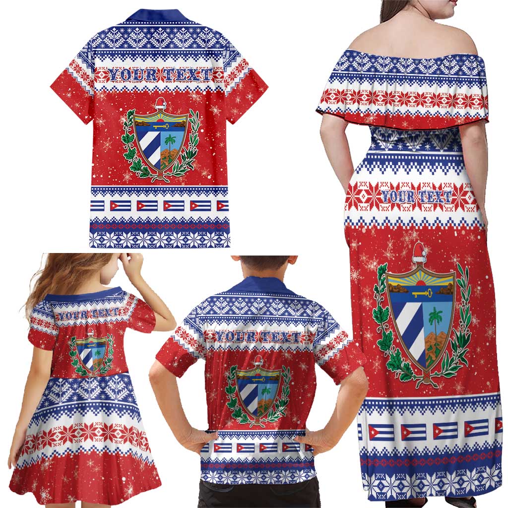 Personalized Cuba Christmas Family Matching Off Shoulder Maxi Dress and Hawaiian Shirt Coat Of Arms Xmas Vibe - Wonder Print Shop