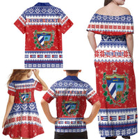 Personalized Cuba Christmas Family Matching Off Shoulder Maxi Dress and Hawaiian Shirt Coat Of Arms Xmas Vibe - Wonder Print Shop