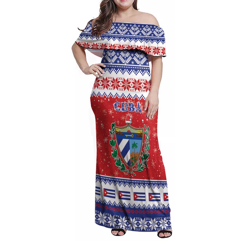 Personalized Cuba Christmas Family Matching Off Shoulder Maxi Dress and Hawaiian Shirt Coat Of Arms Xmas Vibe - Wonder Print Shop