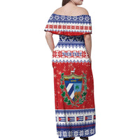 Personalized Cuba Christmas Family Matching Off Shoulder Maxi Dress and Hawaiian Shirt Coat Of Arms Xmas Vibe - Wonder Print Shop