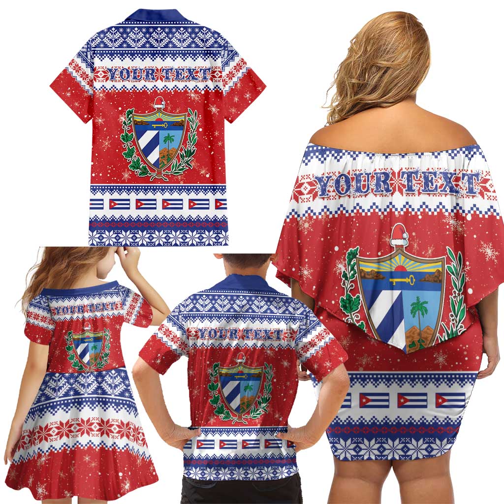 Personalized Cuba Christmas Family Matching Off Shoulder Short Dress and Hawaiian Shirt Coat Of Arms Xmas Vibe - Wonder Print Shop