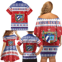 Personalized Cuba Christmas Family Matching Off Shoulder Short Dress and Hawaiian Shirt Coat Of Arms Xmas Vibe - Wonder Print Shop