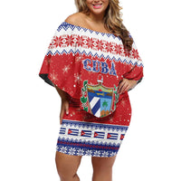 Personalized Cuba Christmas Family Matching Off Shoulder Short Dress and Hawaiian Shirt Coat Of Arms Xmas Vibe - Wonder Print Shop