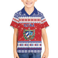Personalized Cuba Christmas Family Matching Off Shoulder Short Dress and Hawaiian Shirt Coat Of Arms Xmas Vibe - Wonder Print Shop