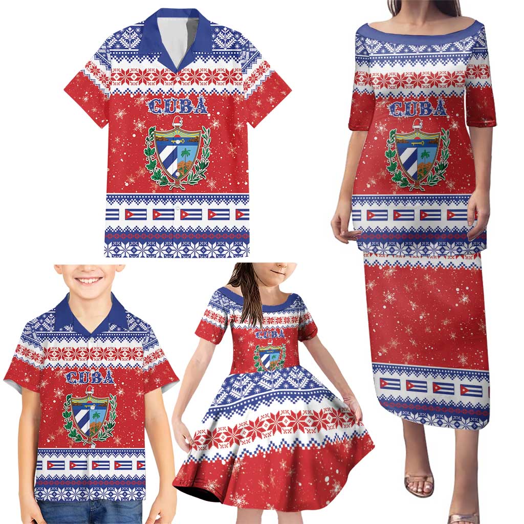 Personalized Cuba Christmas Family Matching Puletasi and Hawaiian Shirt Coat Of Arms Xmas Vibe - Wonder Print Shop