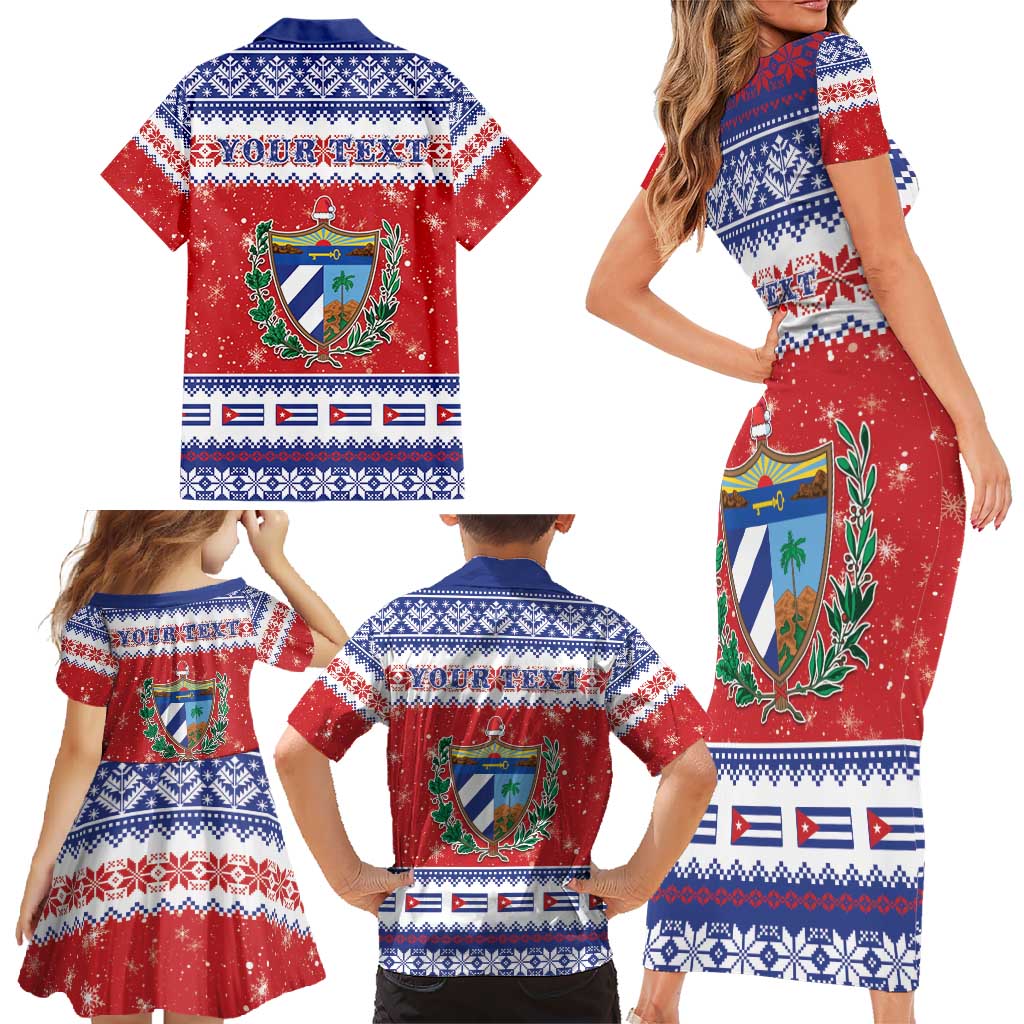 Personalized Cuba Christmas Family Matching Short Sleeve Bodycon Dress and Hawaiian Shirt Coat Of Arms Xmas Vibe - Wonder Print Shop
