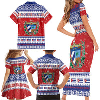 Personalized Cuba Christmas Family Matching Short Sleeve Bodycon Dress and Hawaiian Shirt Coat Of Arms Xmas Vibe - Wonder Print Shop
