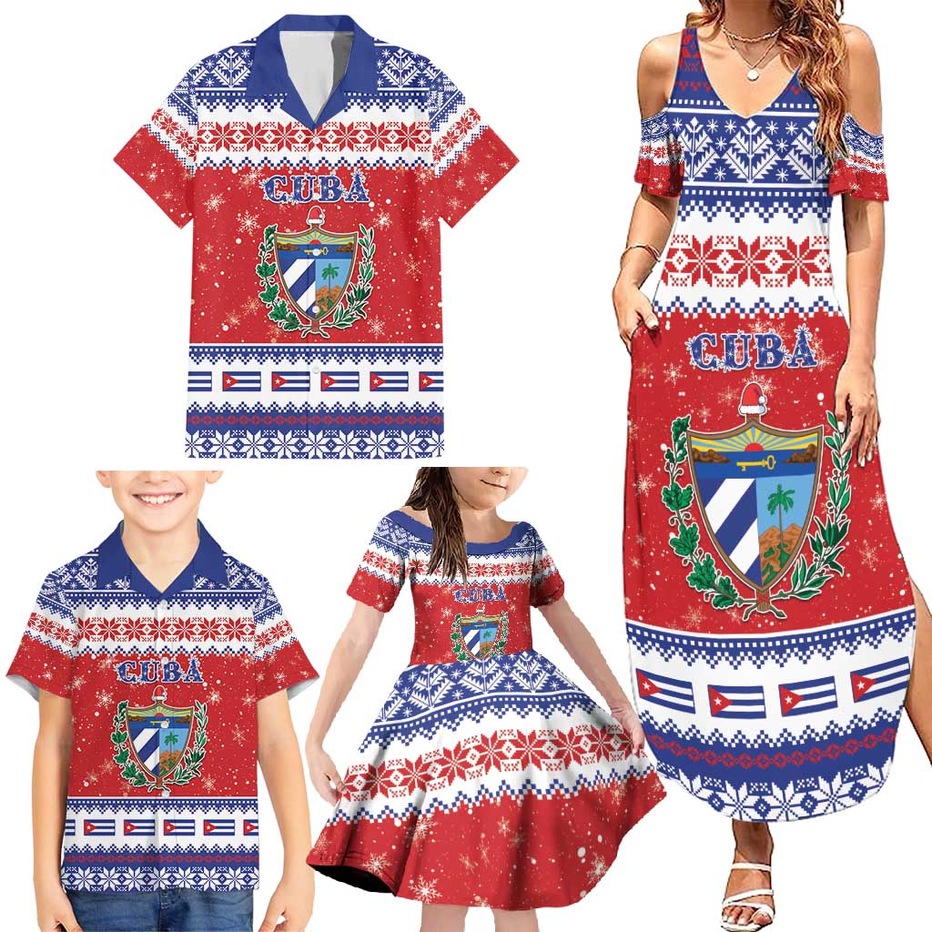 Personalized Cuba Christmas Family Matching Summer Maxi Dress and Hawaiian Shirt Coat Of Arms Xmas Vibe - Wonder Print Shop