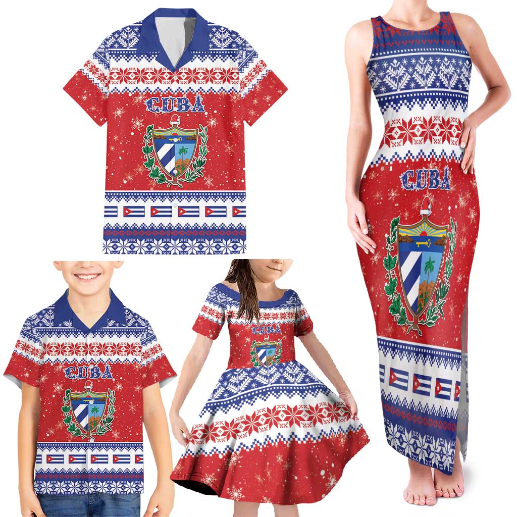 Personalized Cuba Christmas Family Matching Tank Maxi Dress and Hawaiian Shirt Coat Of Arms Xmas Vibe - Wonder Print Shop