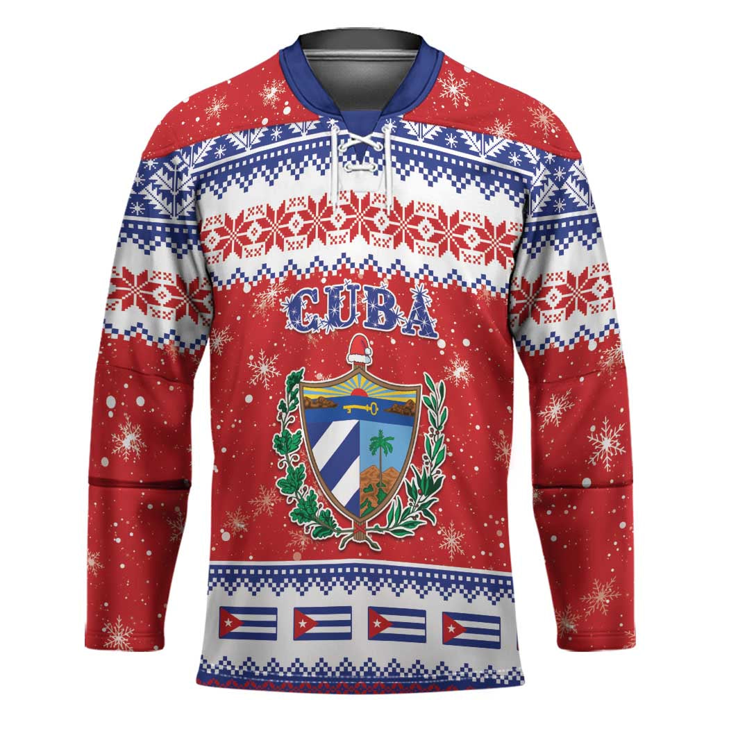 Personalized Cuba Christmas Hockey Jersey Coat Of Arms Xmas Vibe - Wonder Print Shop