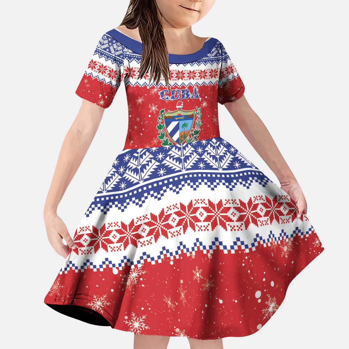 Personalized Cuba Christmas Kid Short Sleeve Dress Coat Of Arms Xmas Vibe - Wonder Print Shop