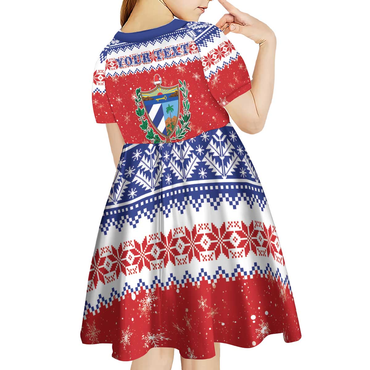 Personalized Cuba Christmas Kid Short Sleeve Dress Coat Of Arms Xmas Vibe - Wonder Print Shop