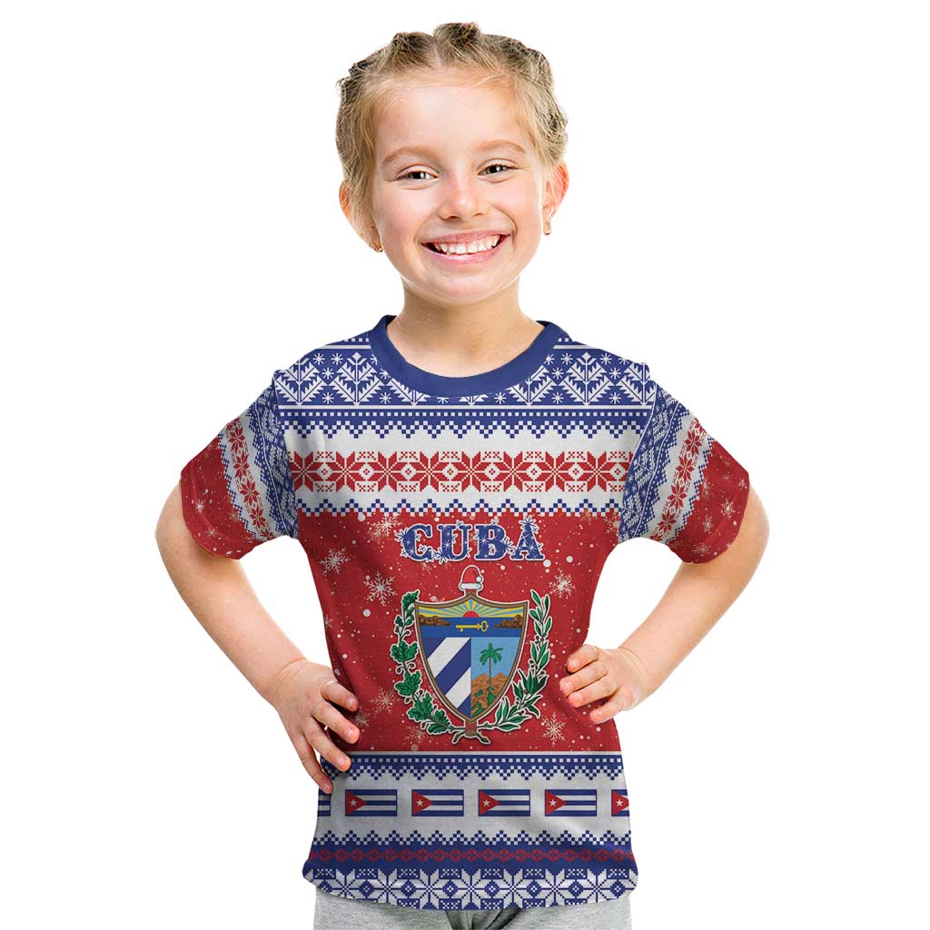 Personalized Cuba Christmas Kid T Shirt Coat Of Arms Xmas Vibe - Wonder Print Shop