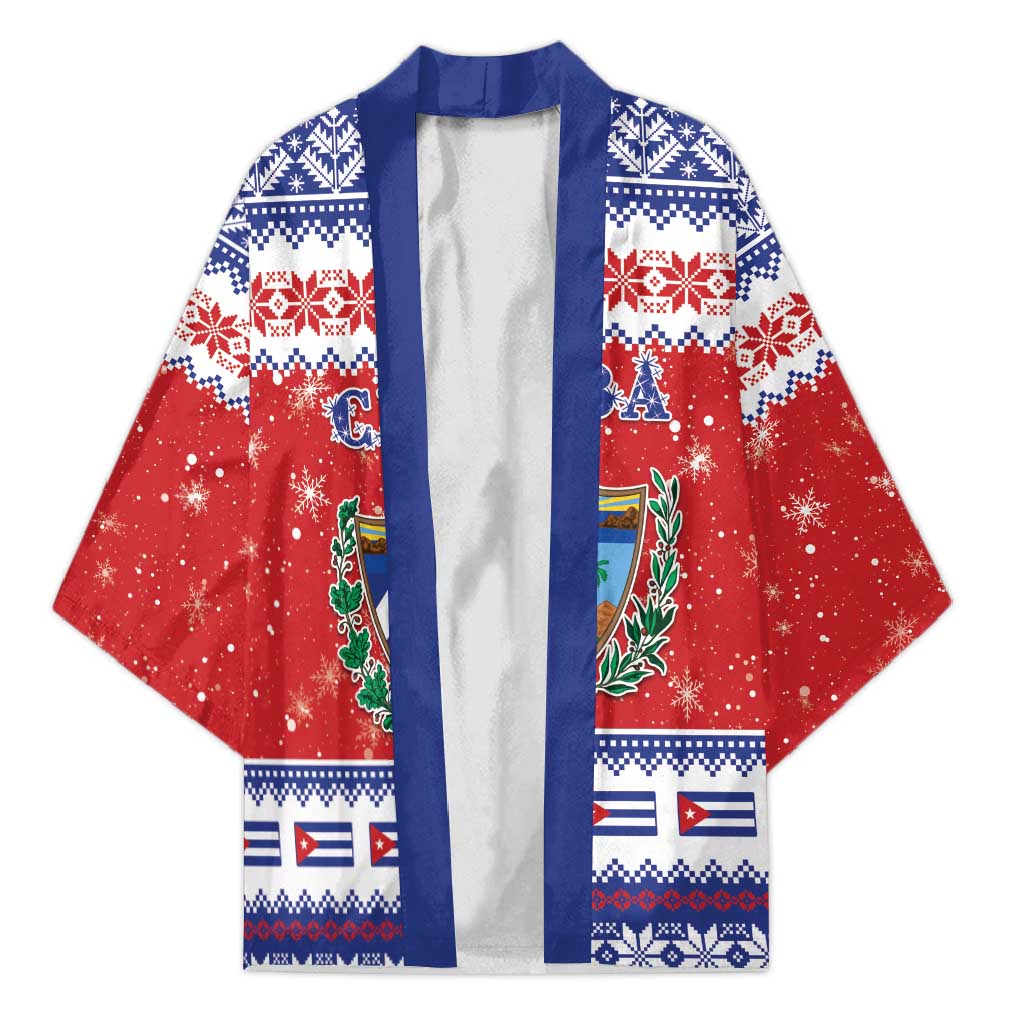 Personalized Cuba Christmas Kimono Coat Of Arms Xmas Vibe - Wonder Print Shop