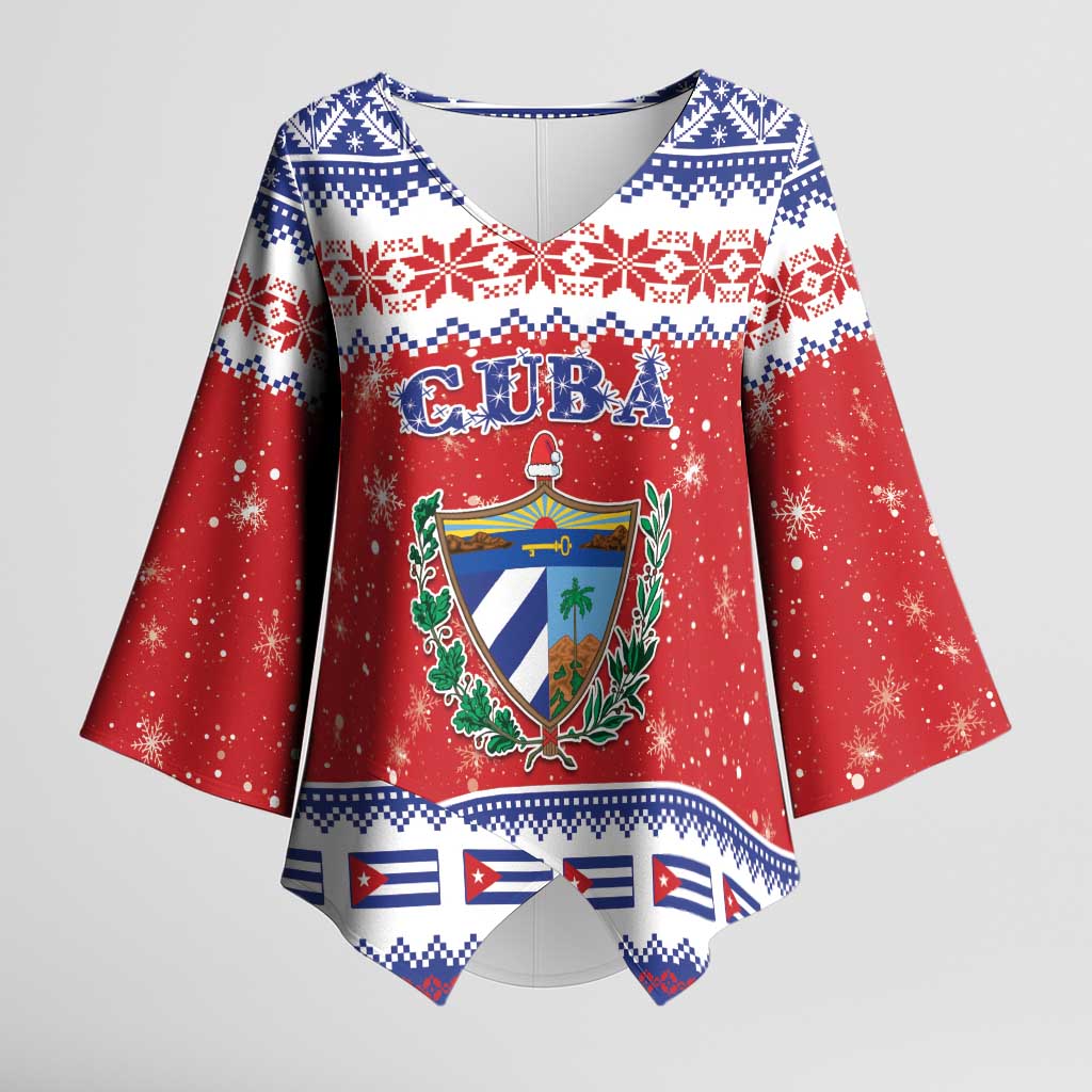 Personalized Cuba Christmas Kimono Sleeve Blouse Coat Of Arms Xmas Vibe - Wonder Print Shop