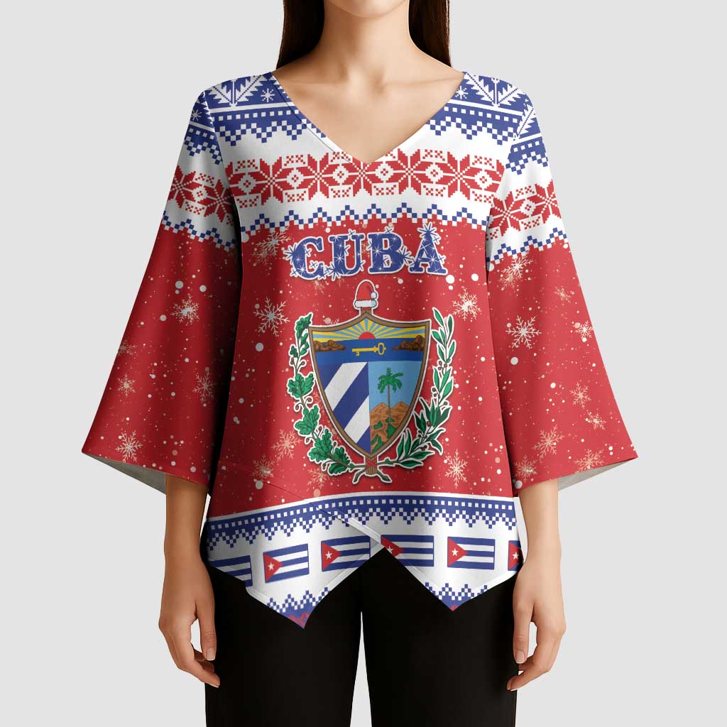 Personalized Cuba Christmas Kimono Sleeve Blouse Coat Of Arms Xmas Vibe - Wonder Print Shop