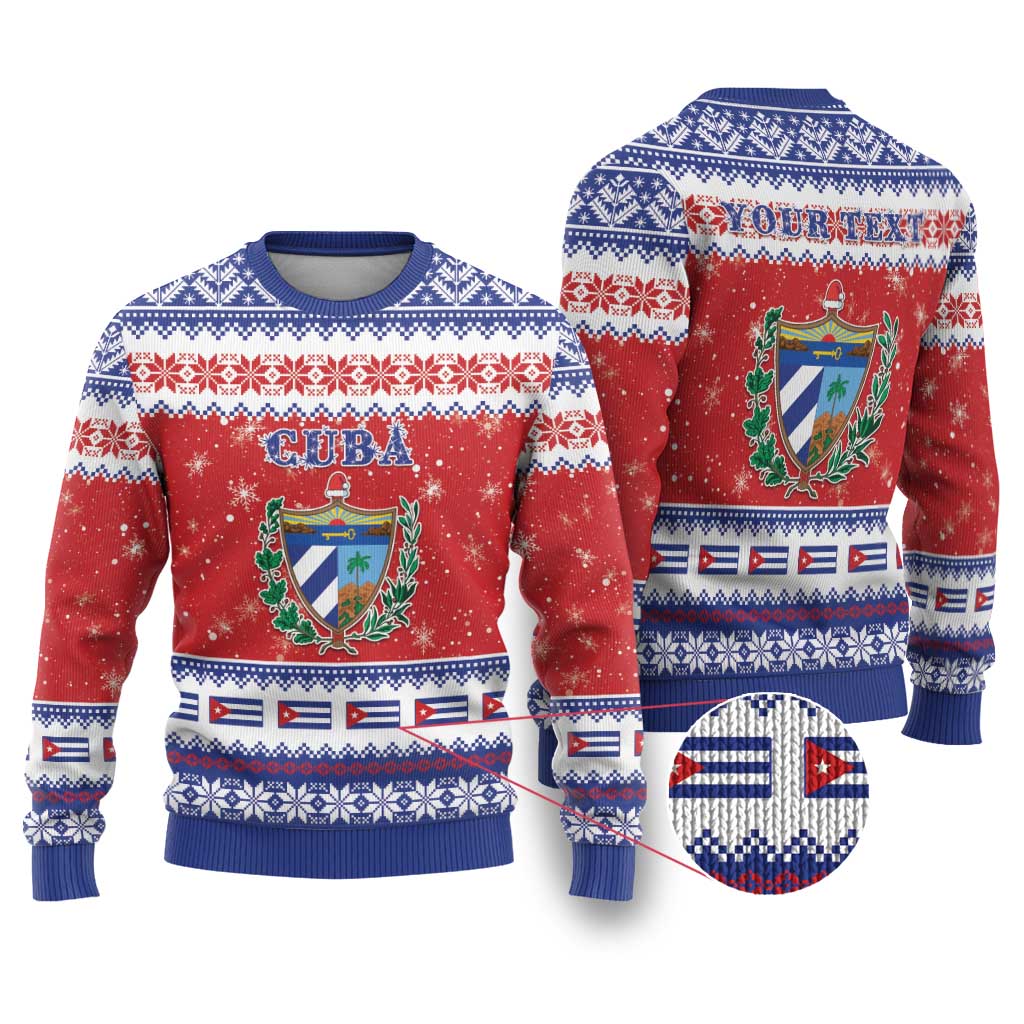 Personalized Cuba Christmas Ugly Christmas Sweater Coat Of Arms Xmas Vibe - Wonder Print Shop