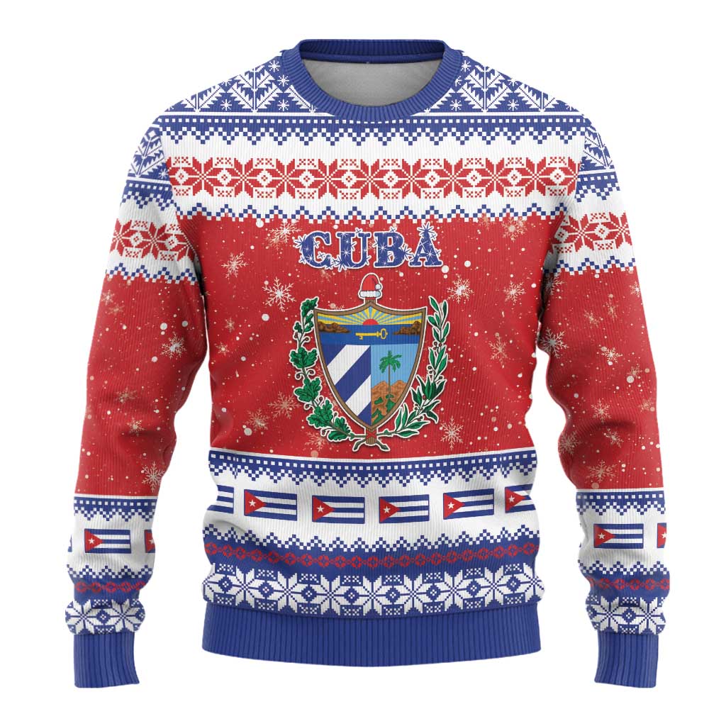 Personalized Cuba Christmas Ugly Christmas Sweater Coat Of Arms Xmas Vibe - Wonder Print Shop
