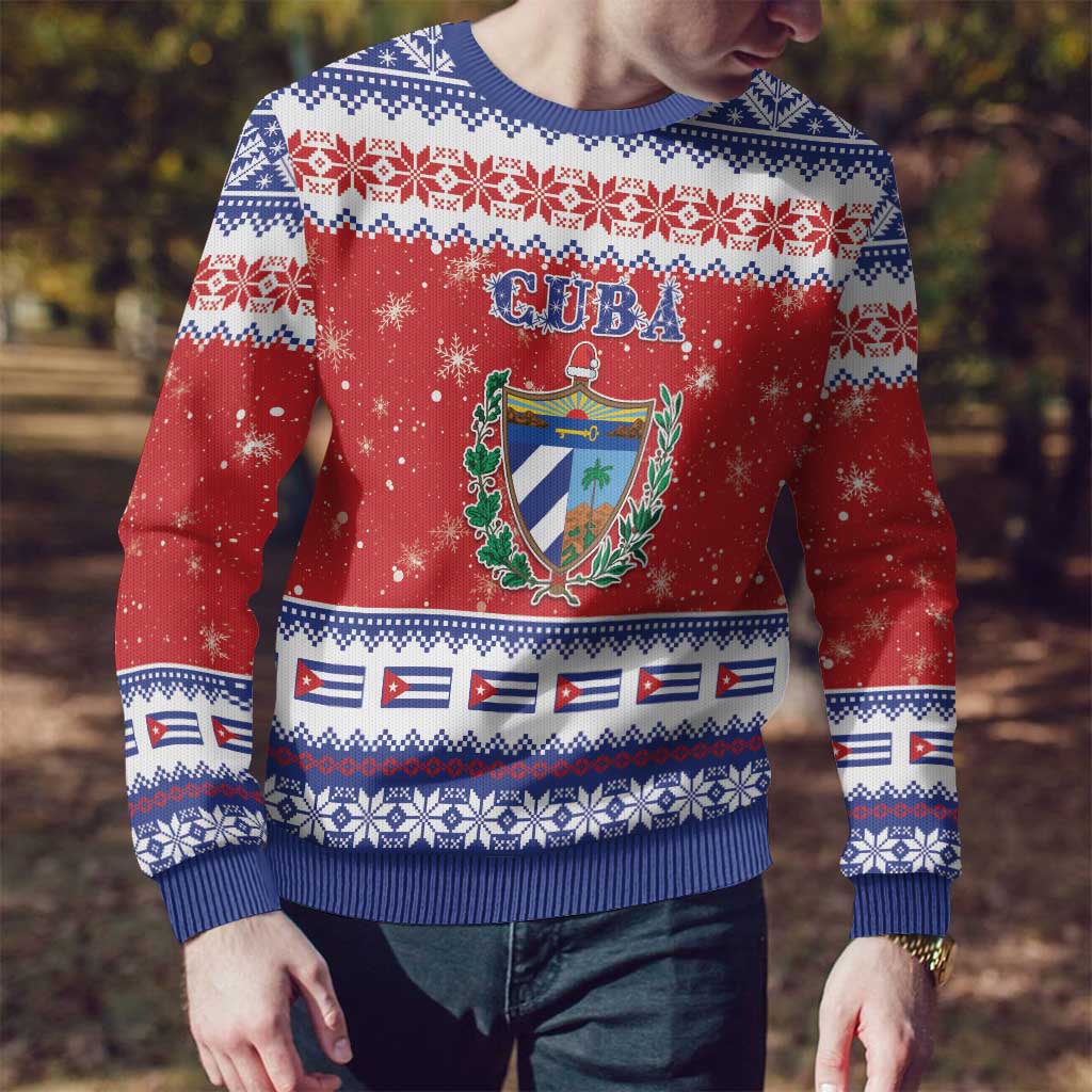 Personalized Cuba Christmas Ugly Christmas Sweater Coat Of Arms Xmas Vibe - Wonder Print Shop