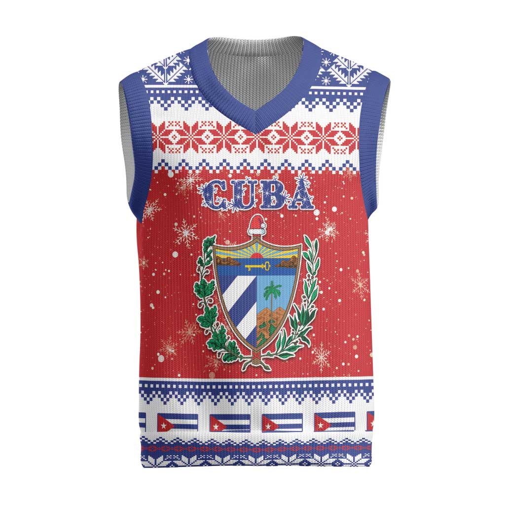 Personalized Cuba Christmas Knitted V-Neck Vest Coat Of Arms Xmas Vibe - Wonder Print Shop