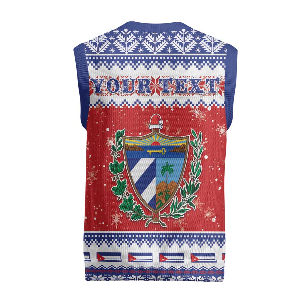 Personalized Cuba Christmas Knitted V-Neck Vest Coat Of Arms Xmas Vibe - Wonder Print Shop