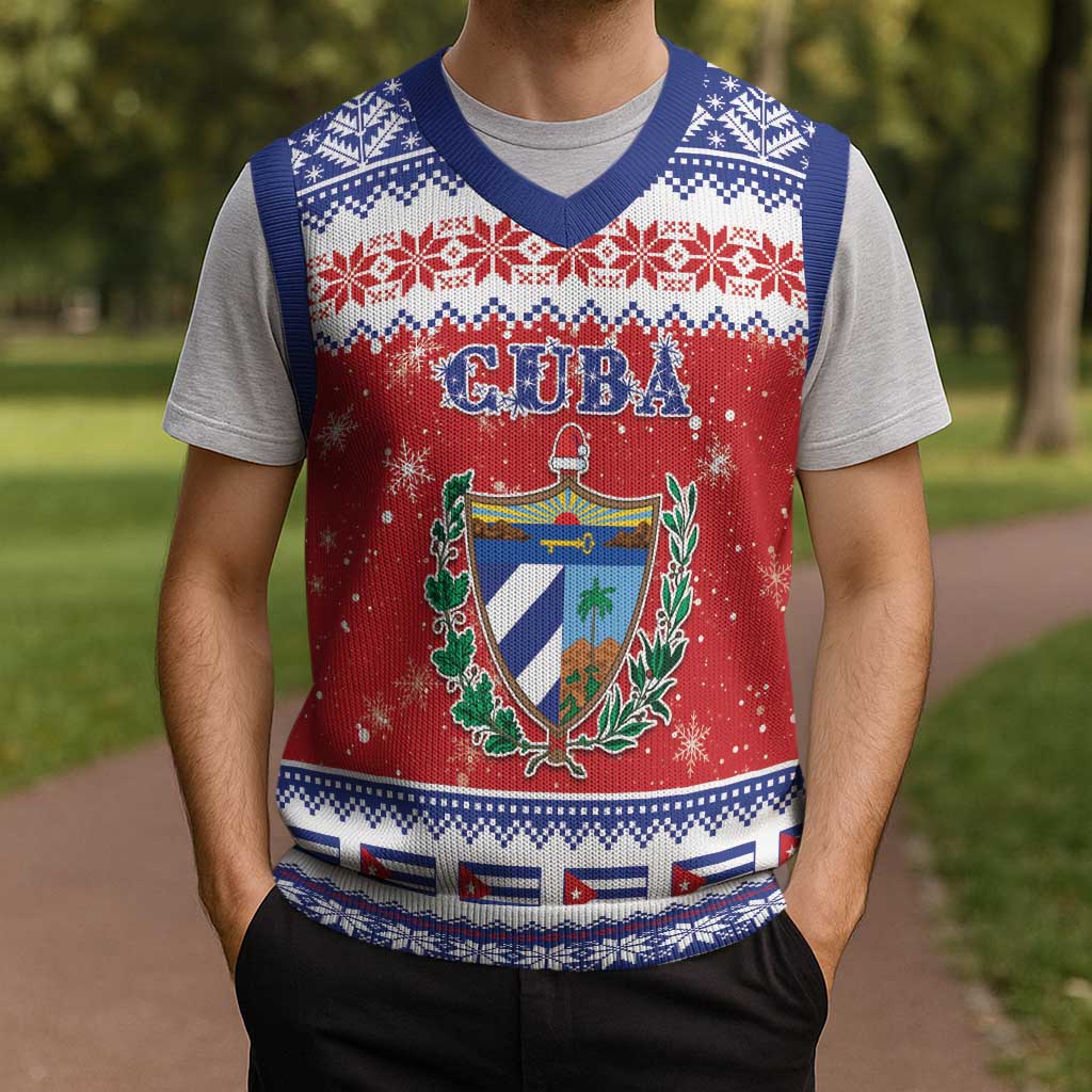 Personalized Cuba Christmas Knitted V-Neck Vest Coat Of Arms Xmas Vibe - Wonder Print Shop