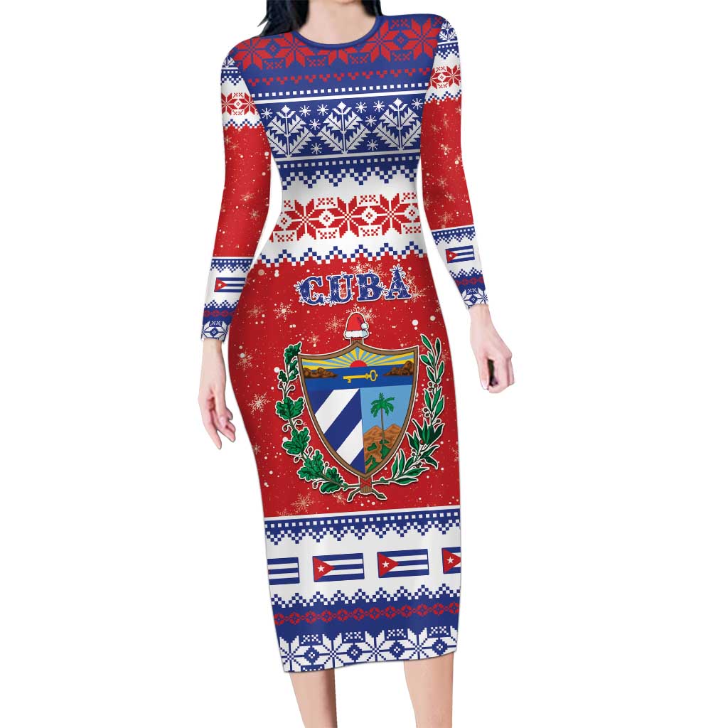 Personalized Cuba Christmas Long Sleeve Bodycon Dress Coat Of Arms Xmas Vibe - Wonder Print Shop