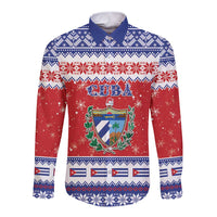 Personalized Cuba Christmas Long Sleeve Button Shirt Coat Of Arms Xmas Vibe - Wonder Print Shop