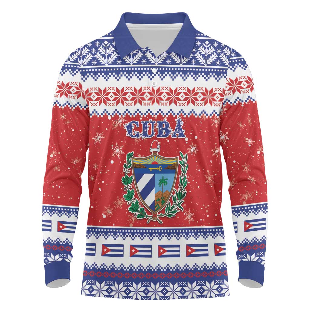 Personalized Cuba Christmas Long Sleeve Polo Shirt Coat Of Arms Xmas Vibe - Wonder Print Shop