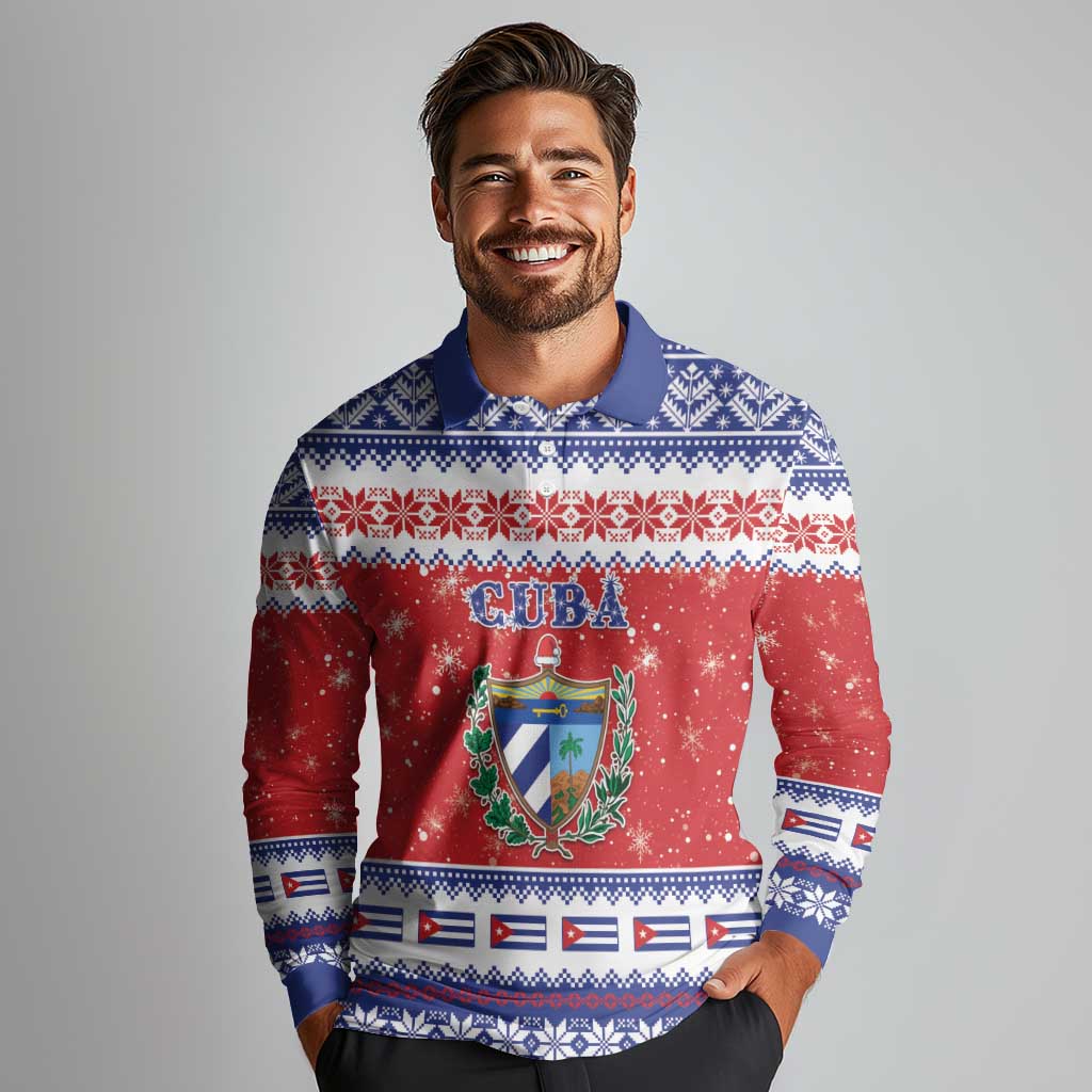 Personalized Cuba Christmas Long Sleeve Polo Shirt Coat Of Arms Xmas Vibe - Wonder Print Shop